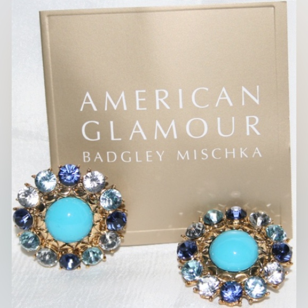 NEW BADGLEY MISCHKA GOLD & RHINESTONE CLIP EARRINGS